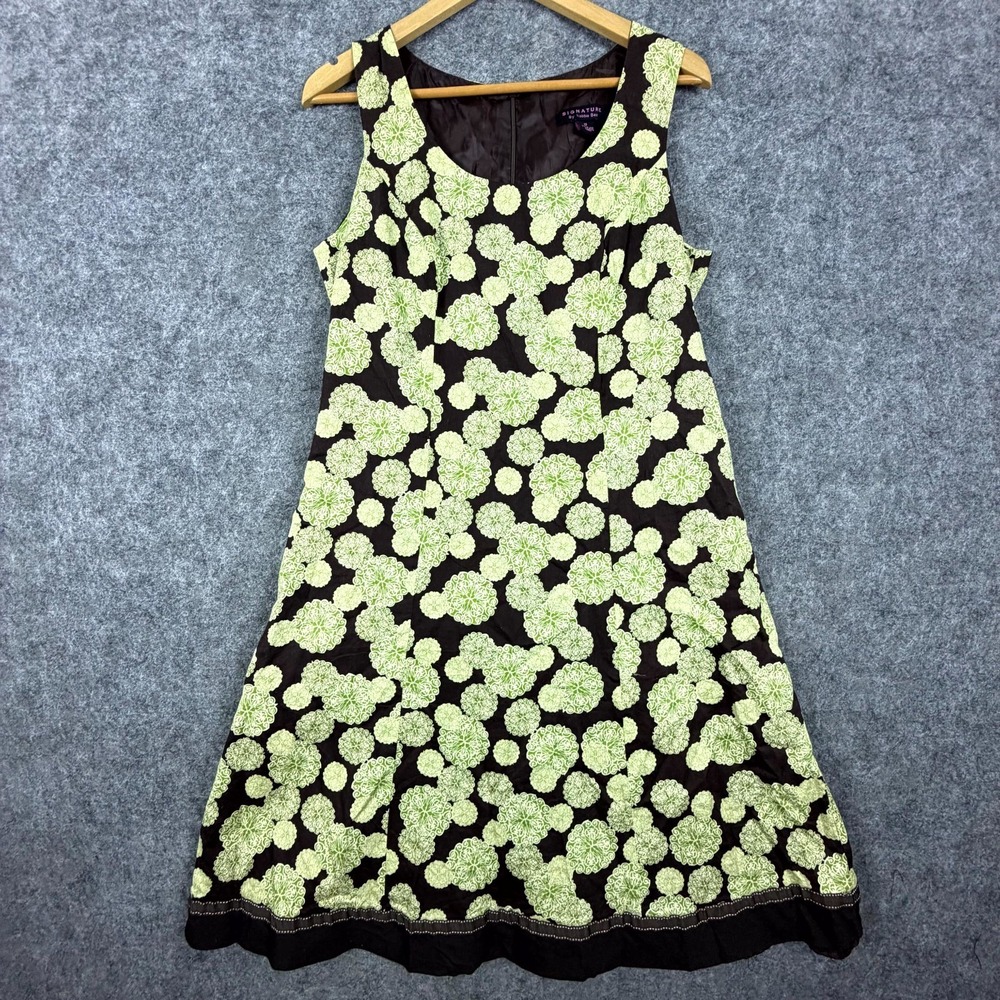 Robbie Bee A-Line Dress Womens 12 Green Floral Summer Sleeveless Scoop Neck Zip